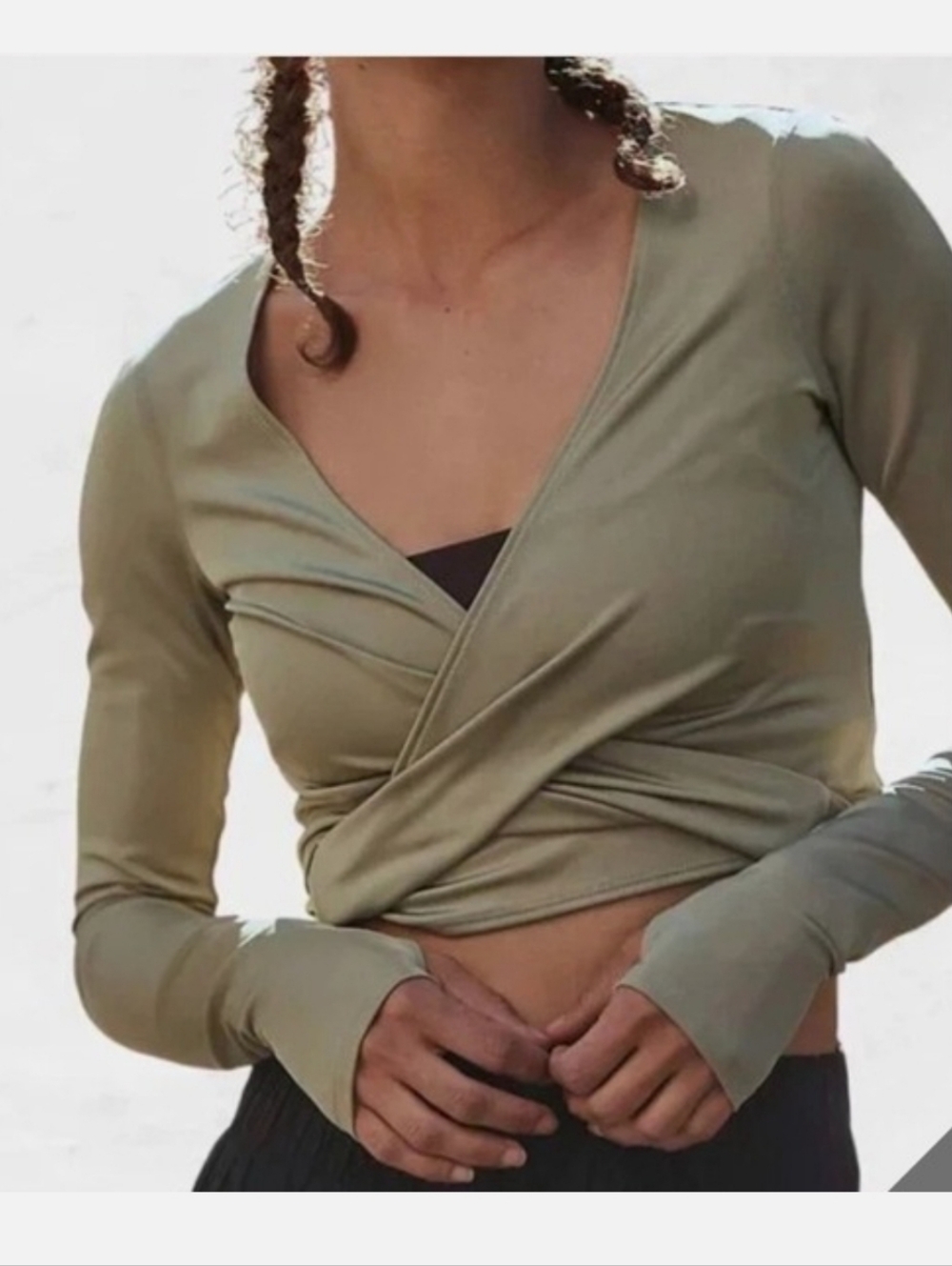 Free People Movement Taupe Briown V Neck Criss Cross Exposed Seams Crop Top